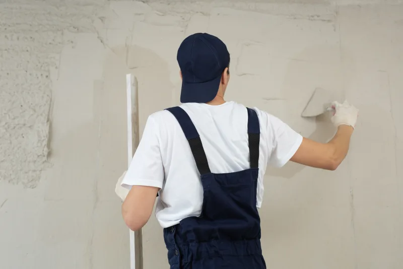 Plasterer smoothing an interior wall